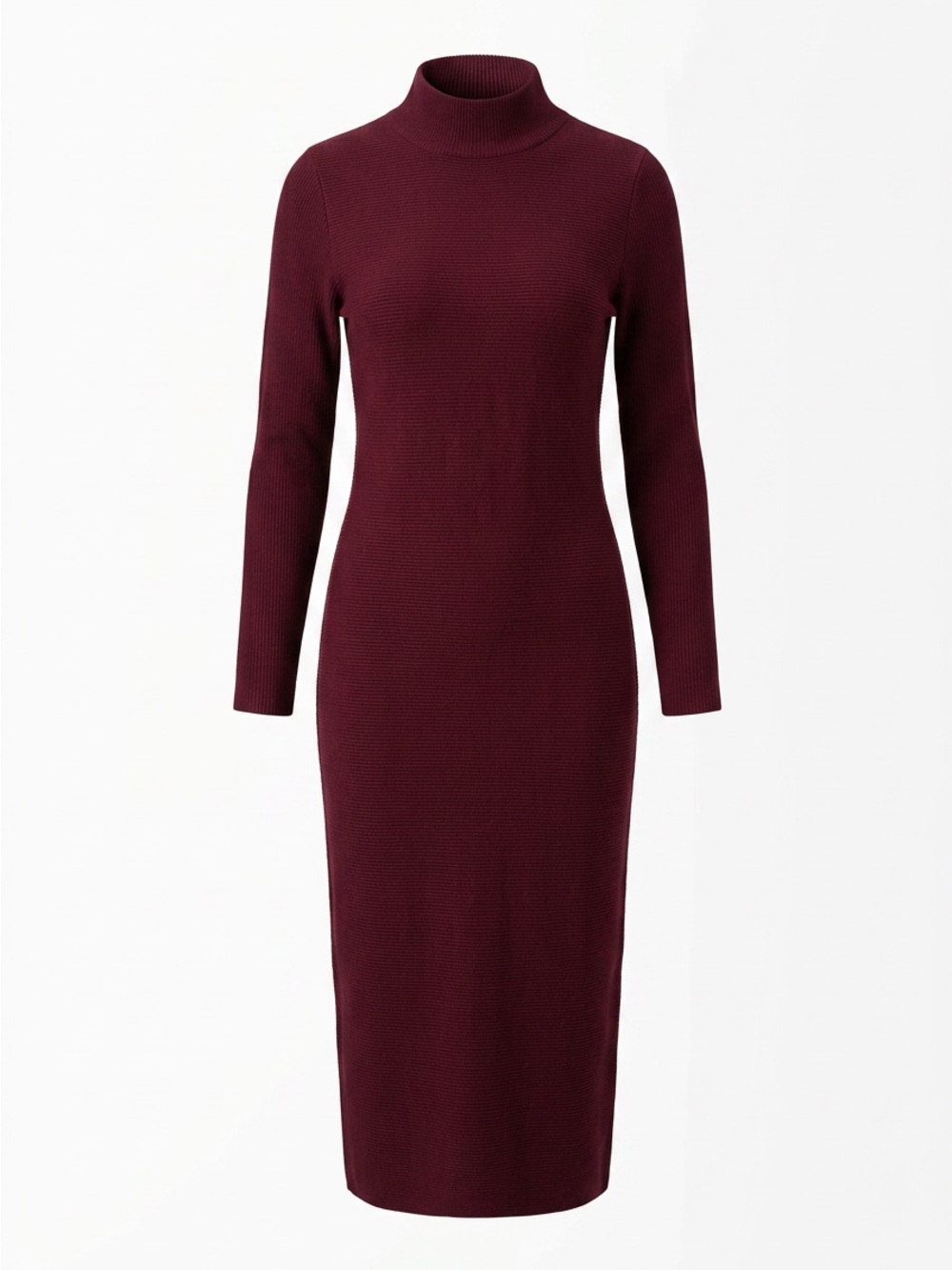 Express Ribbed Turtleneck Long Sleeve Dress - Wine